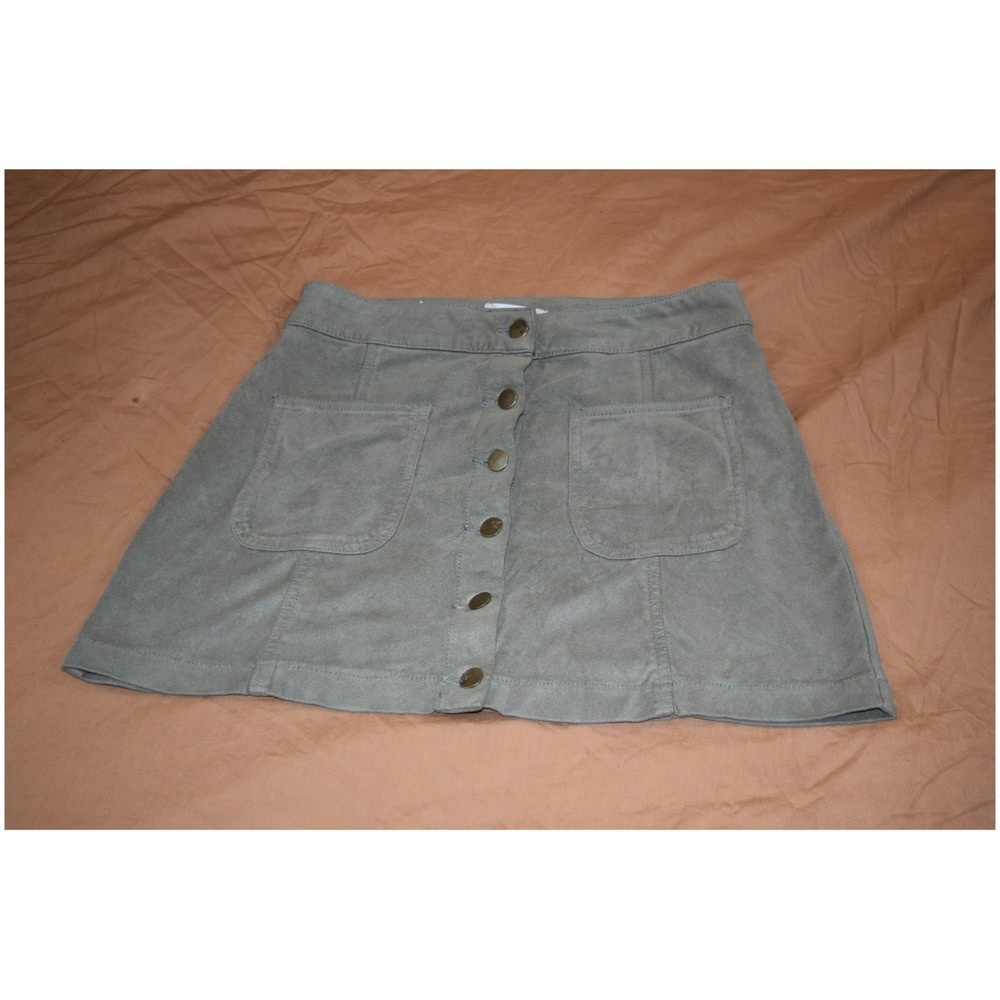 Altar'd State Olive Green Faux Suede Button Front Mini Skirt Size S